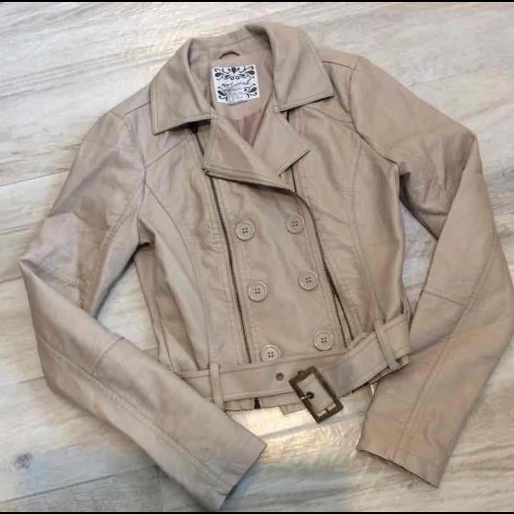Tan VEGAN LEATHER MOTO JACKET S